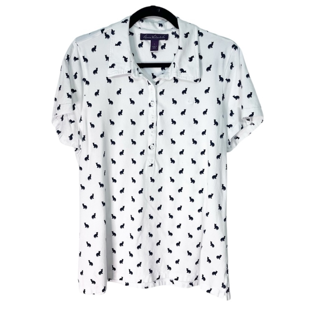 Gloria Vanderbilt Black Cat Polo Shirt - Picture 2 of 7